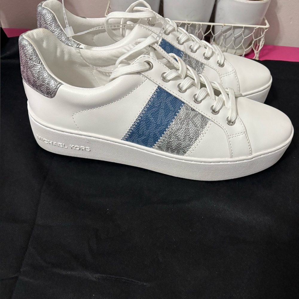 Authentic Michael Kors Women's White and Blue Sneakers